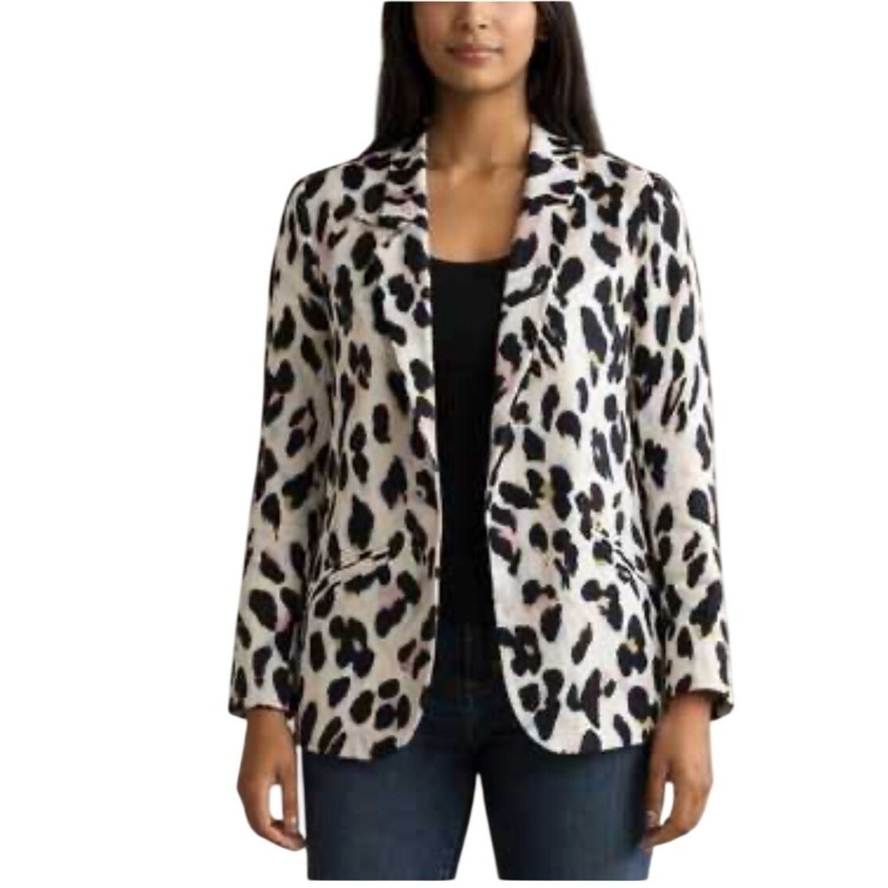 Rino & Pelle Leopard Print Blazer Jacket Cream Black Pink Size 40 US 10 L